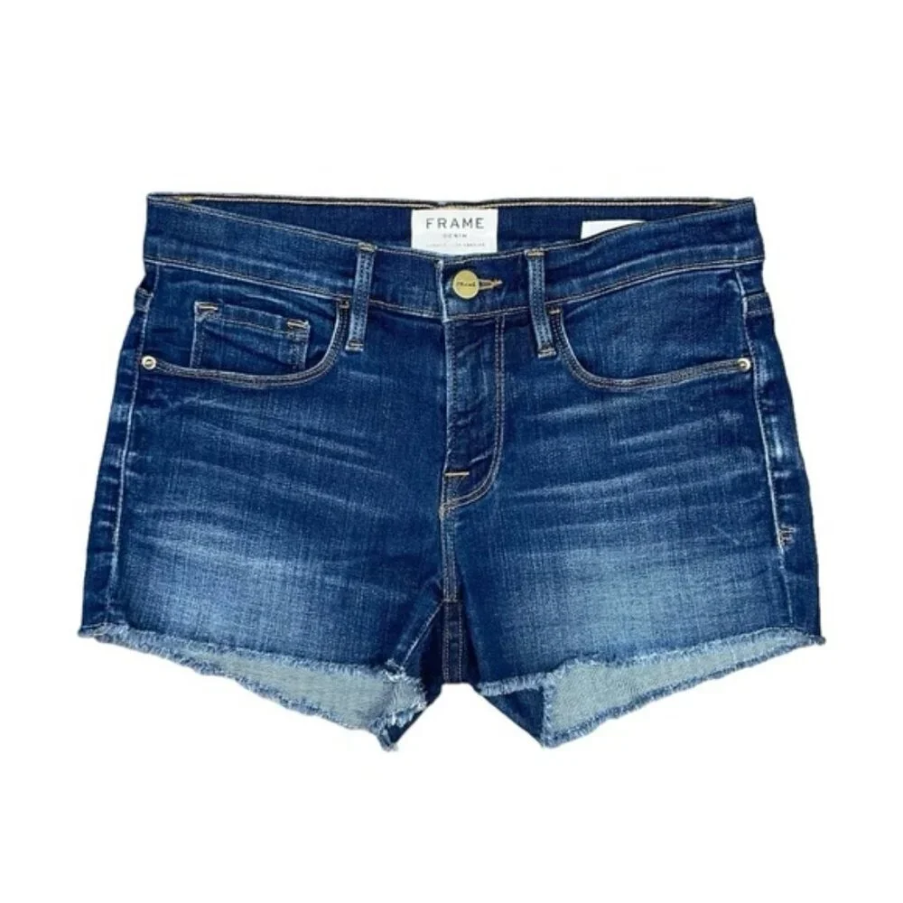 FRAME Jean Shorts Women's Size 24 Blue Denim Le Cutoff Shorts Stretch Frayed Hem